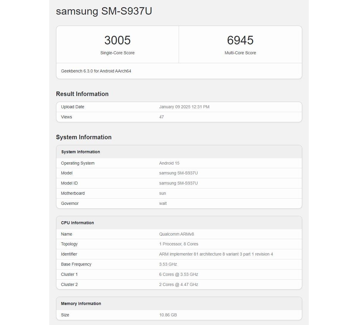 Samsung Galaxy S25 Narrow runs Geekbench, disappoints