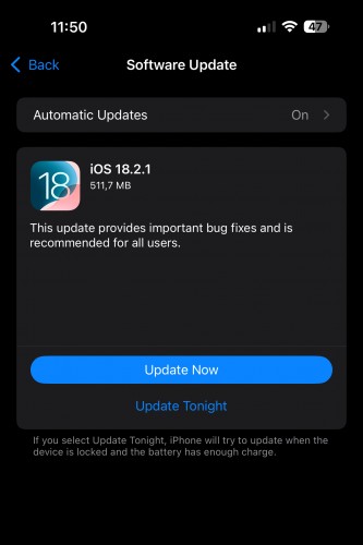 iOS 18.2.1 update changelog