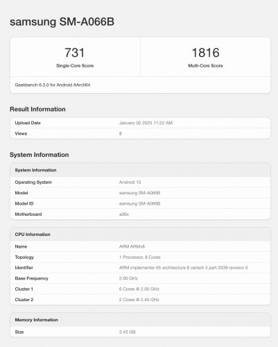 Samsung Galaxy A06 5G Geekbench listing