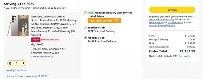 Samsung Galaxy S25 Ultra at Amazon UK