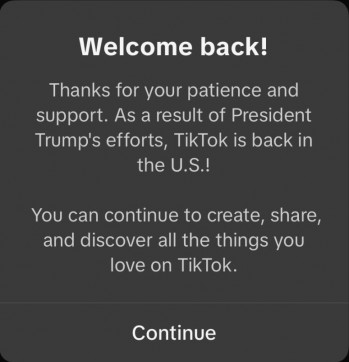 Notification from TikTok app after ban