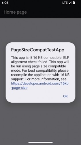 16 KB page size compatibility mode on Android 16 Beta 2