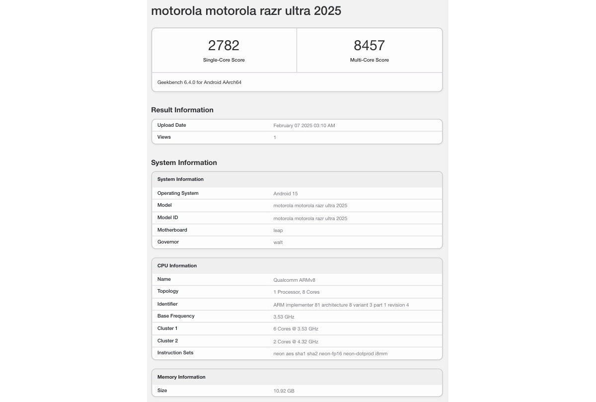 Motorola Razra Ultra 2025 Runs Geekbench with a stunning chipset