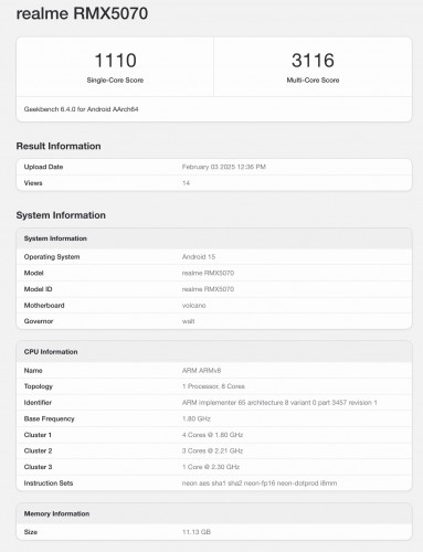 Realme P3 (RMX5070) on Geekbench