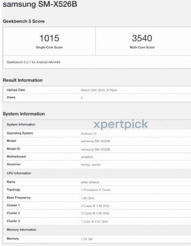 Galaxy Tab S10 Fe (SM-X526B) on Geekbench