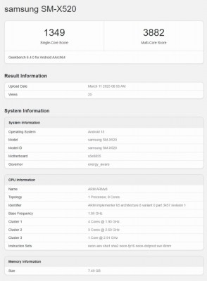 Samsung Galaxy Tab BS10 runs Gakbench 6.4.0