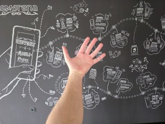 Removing a hand in front of writing