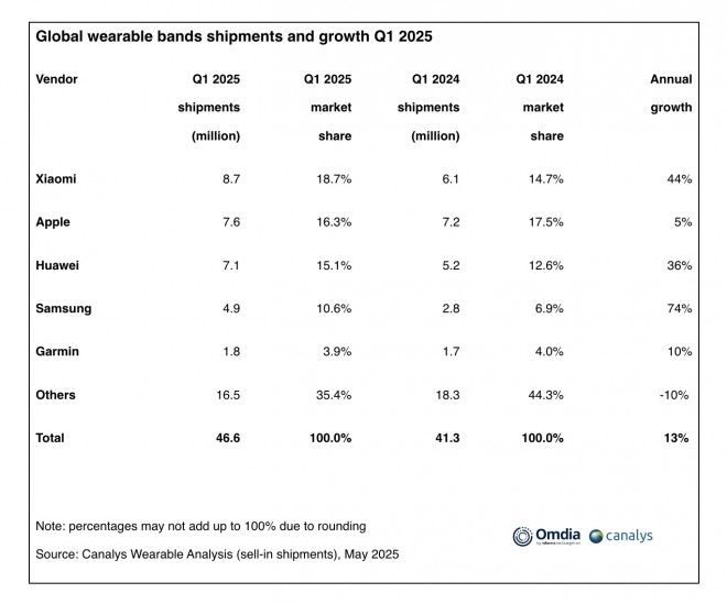 Global Wereable Brands Shipment Q1 2025