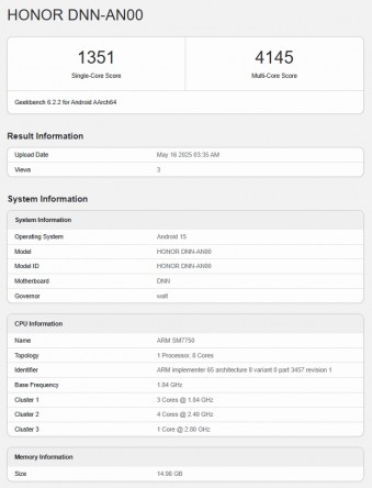 Honor 400 on Geekbench