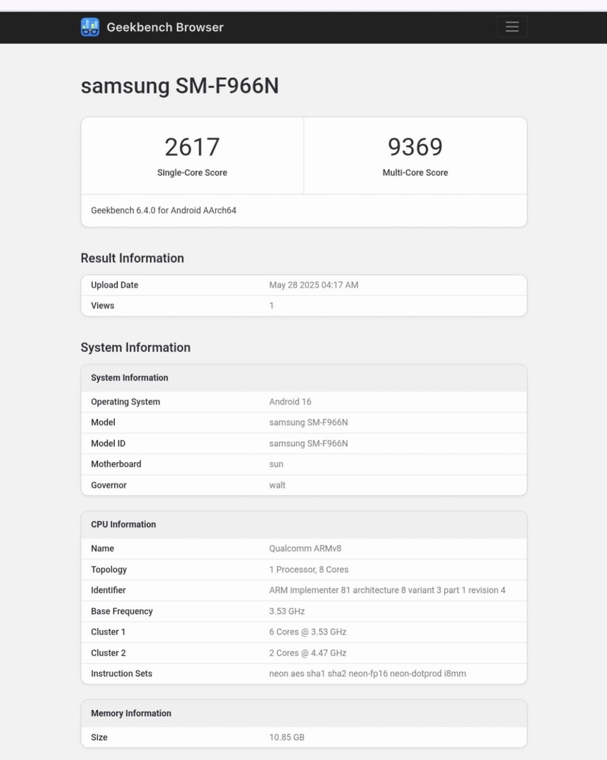 Samsung Galaxy Z Fold7 appears on Geekbench with Snapdragon 8 Elite