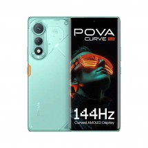 The Pova Curve 5G in Neon Cyan, Geek Black, and Magic Silver