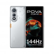 The Pova Curve 5G in Neon Cyan, Geek Black, and Magic Silver