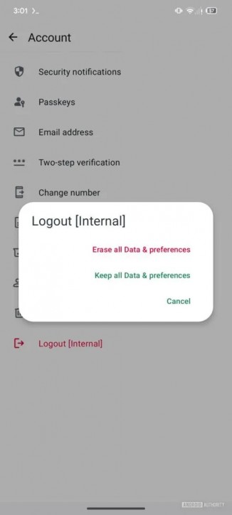 Opción de inicio de sesión de WhatsApp en las pruebas