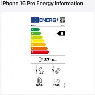 iPhone 16 Pro's energy efficiency label