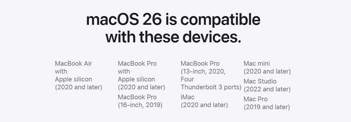 Macos Tahoe 26 is the last version for Intel-Poward Mac and only a few are supported