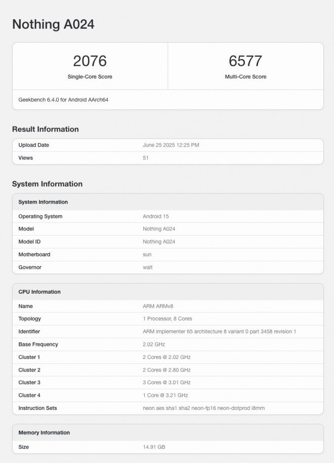Nothing Phone (3) Geekbench scorecard