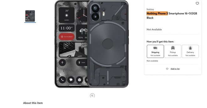 Nothing Phone (3) listing on Walmart