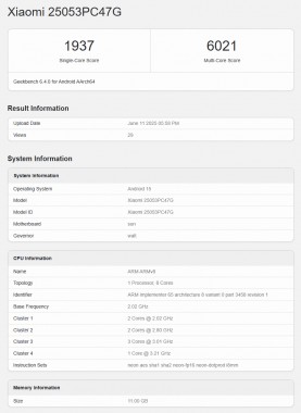 Poco F7 (25053PC47G) on Geekbench 6.4.0