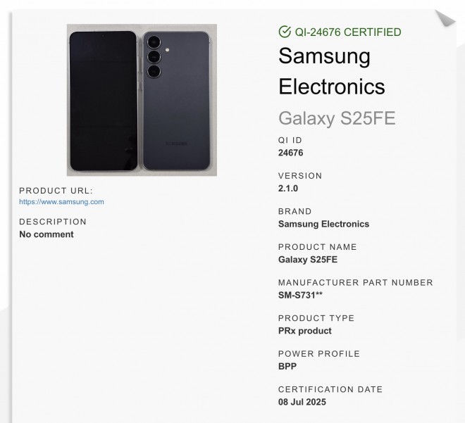Galaxy S25 FE listing on WPC