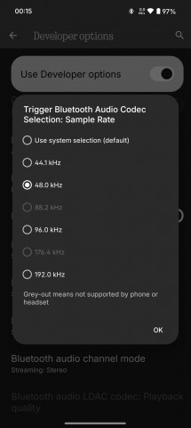 LHDC settings on Nothing Phone (2)