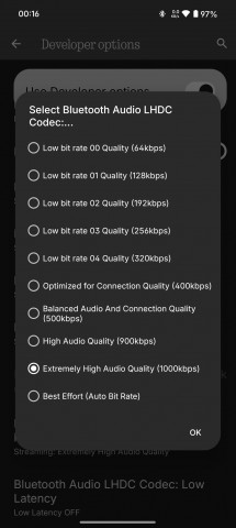 LHDC settings on Nothing Phone (2)