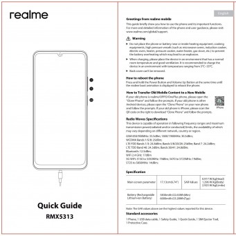 Realme Note 70T EU Energy Label (left) and Quick Guide (right)