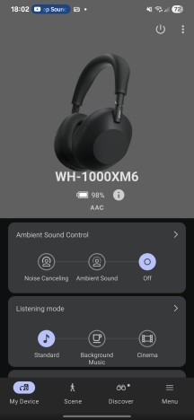 Sony Sound Connect app for Android, the Scenes feature. - Sony wh-1000XM6 review