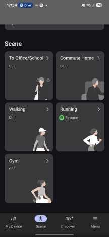 Sony Sound Connect app for Android, the Scenes feature. - Sony wh-1000XM6 review