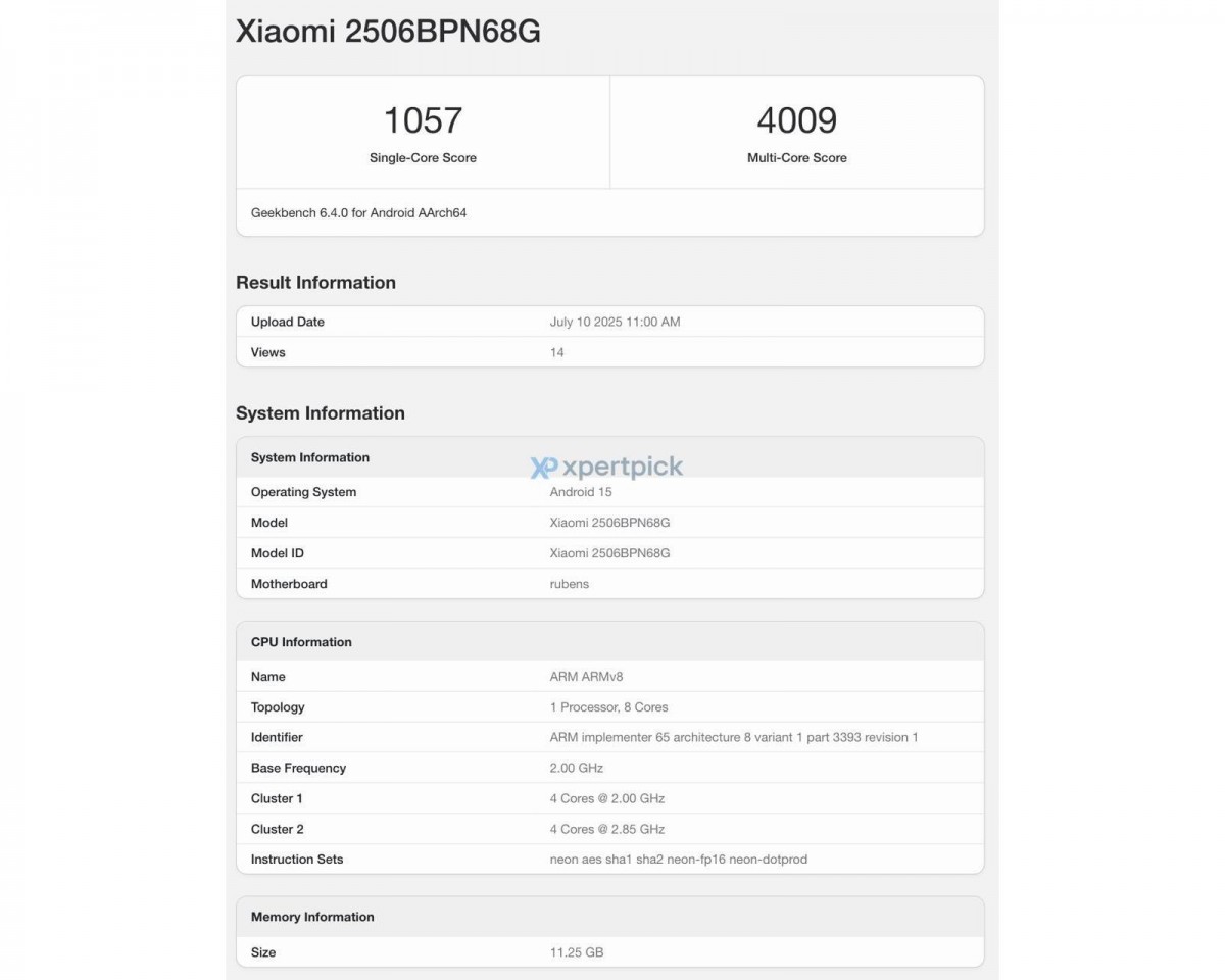 Xiaomi 15T Pro name and model number confirmed as it's spotted on Geekbench
