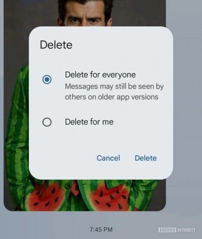 Google Messages' delete message prompt