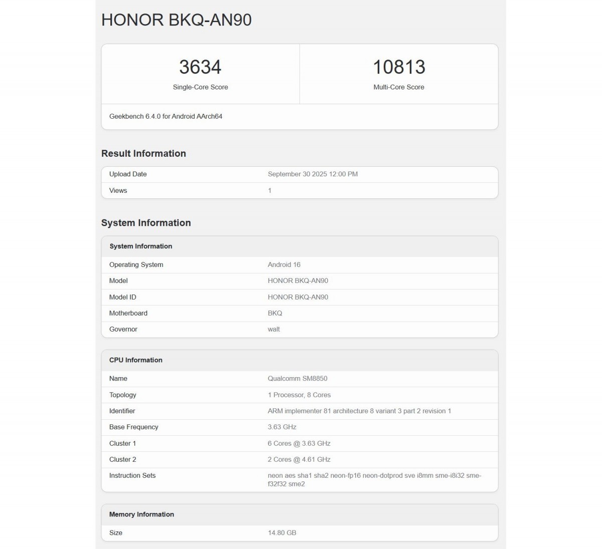 Honor Magic8 Pro passes through Geekbench and confirms its top shelf chipset