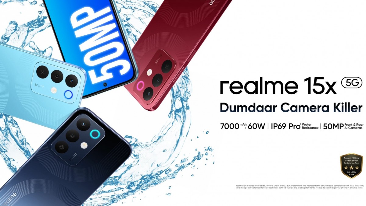 Realme 15x arrives with a 144Hz screen, an 'IP69 Pro' rating, and a 7,000 mAh battery