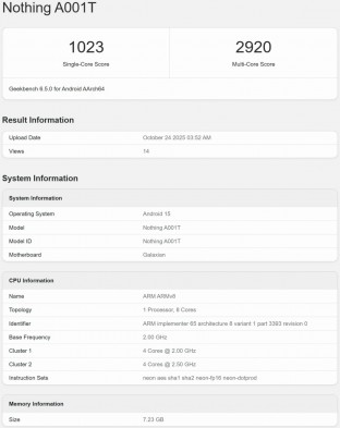 Nothing A001T on Geekbench