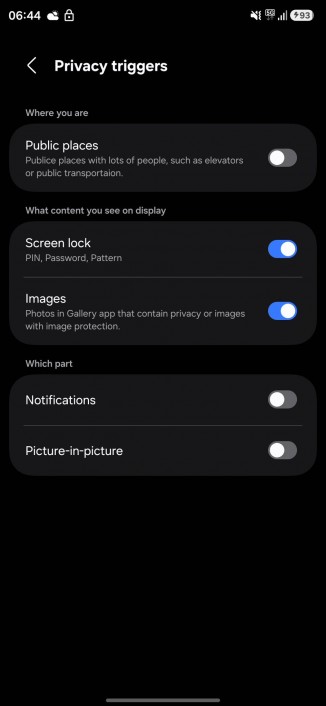 The settings menu for the new Privacy Display feature