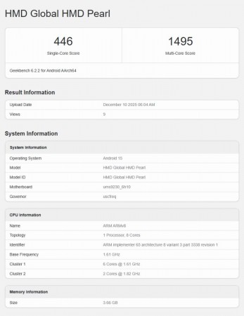 Geekbench 6.2.2 results: HMD Pearl (HMD Pulse 2 Pro, maybe?)