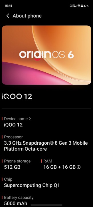 iQOO 12 running OriginOS 6 based on Android 16