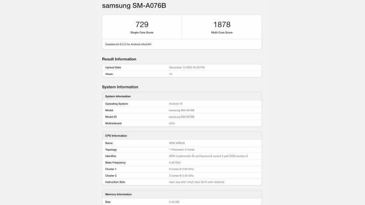 Samsung Galaxy A07 5G Specs Revealed Via Geekbench Listing GSMArena 