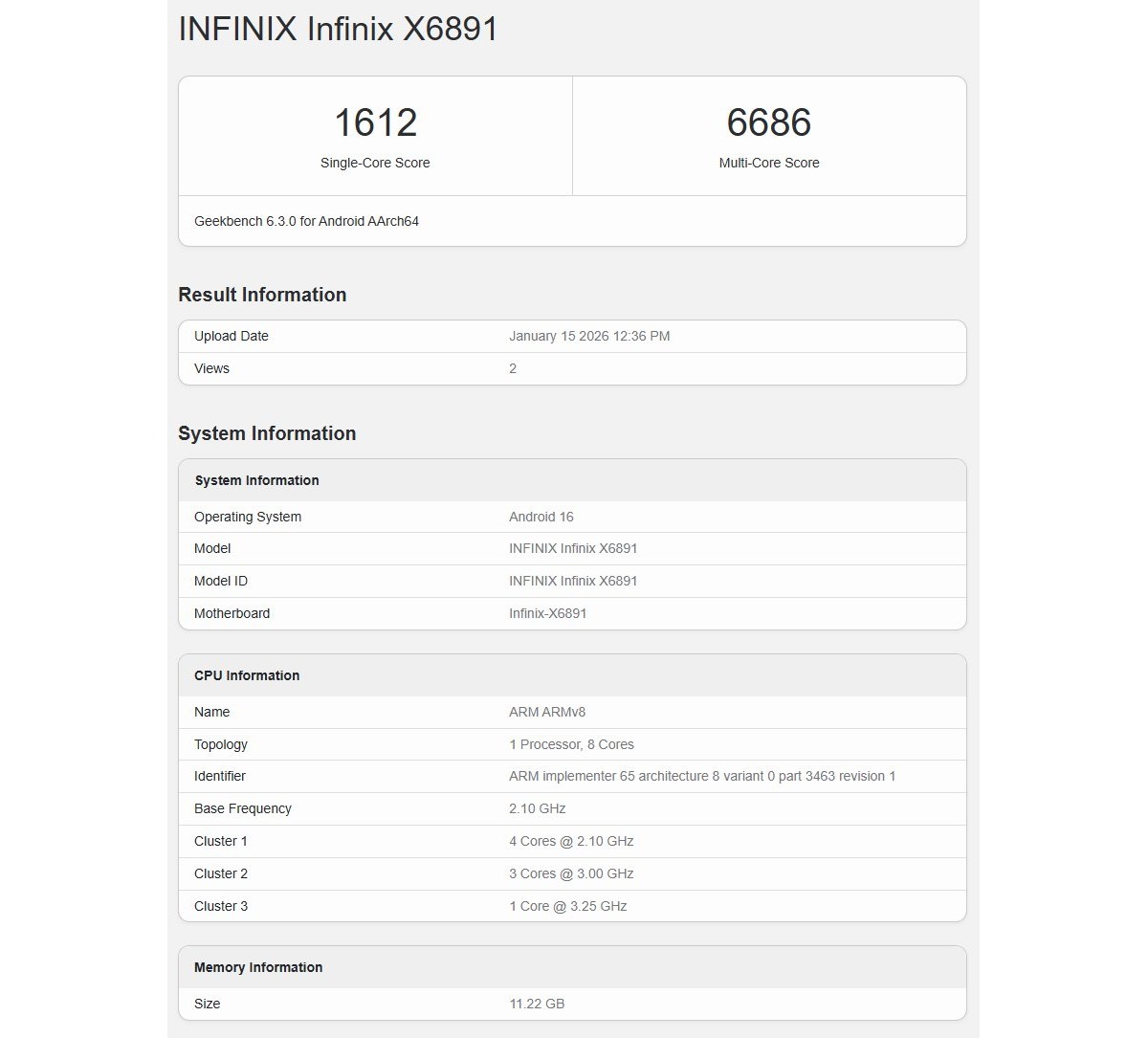 Infinix GT 50 Pro seemingly runs Geekbench too