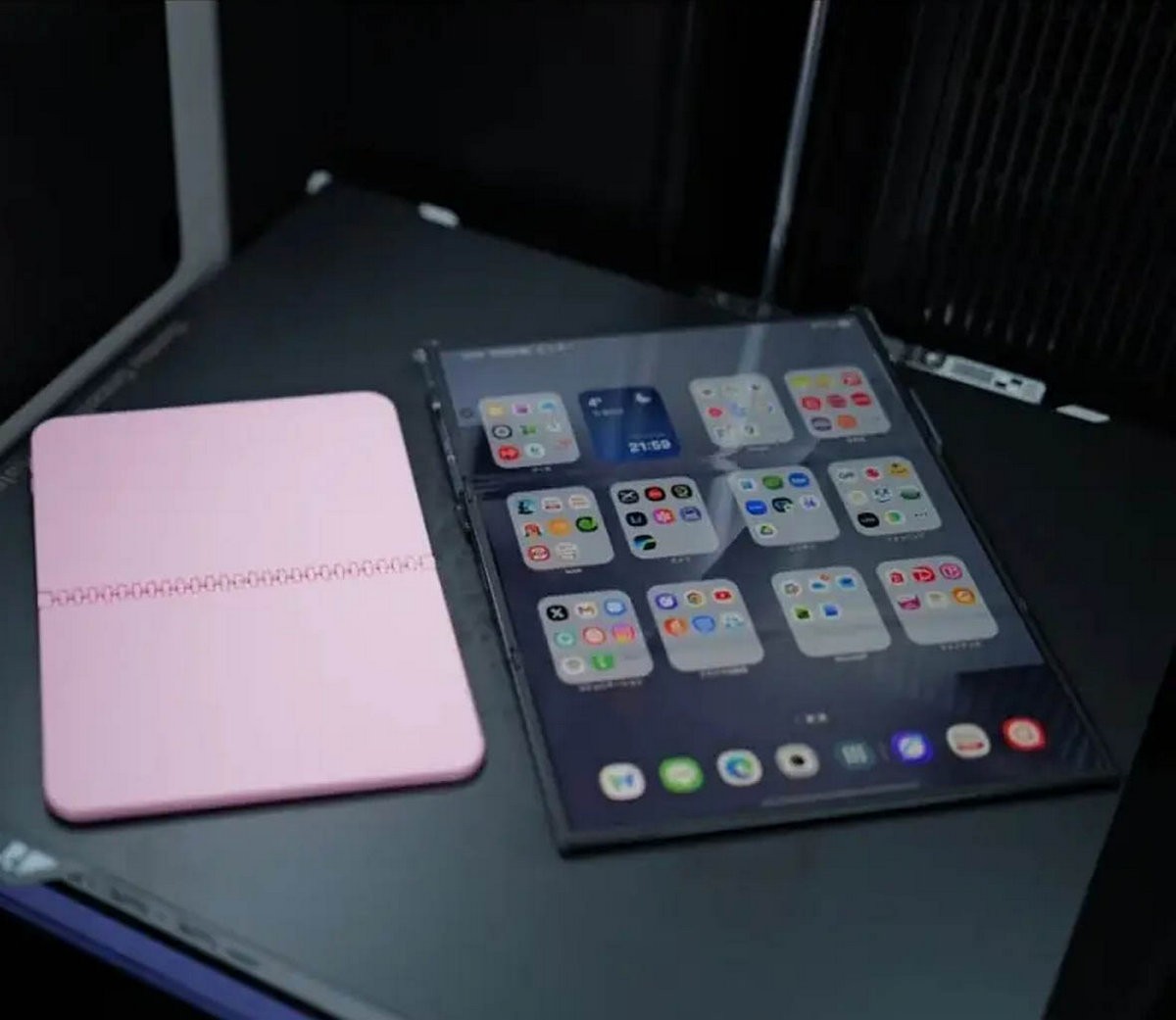 Here's an iPhone Fold mockup next to the Galaxy Z Fold7, Galaxy Z TriFold, and Huawei Pura X