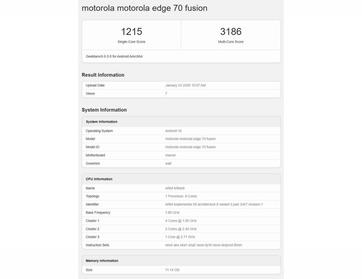 Motorola Edge 70 Fusion stops by Geekbench ahead of its introduction