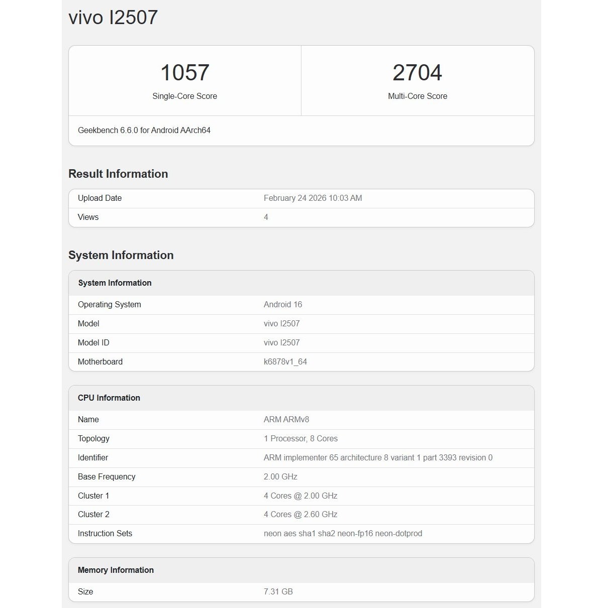 iQOO Z11x runs Geekbench revealing the MediaTek chip powering it