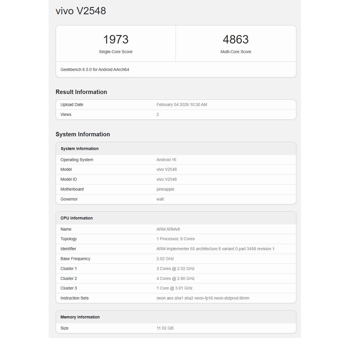 vivo V70 Elite runs Geekbench confirming its first-in-line chipset