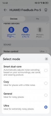 Huawei AI Life app, ANC and awareness mode controls