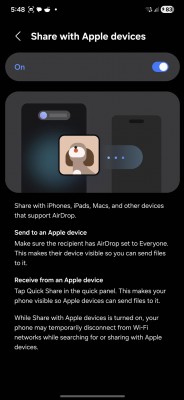 Support for AirDrop appears on several older Galaxy S models