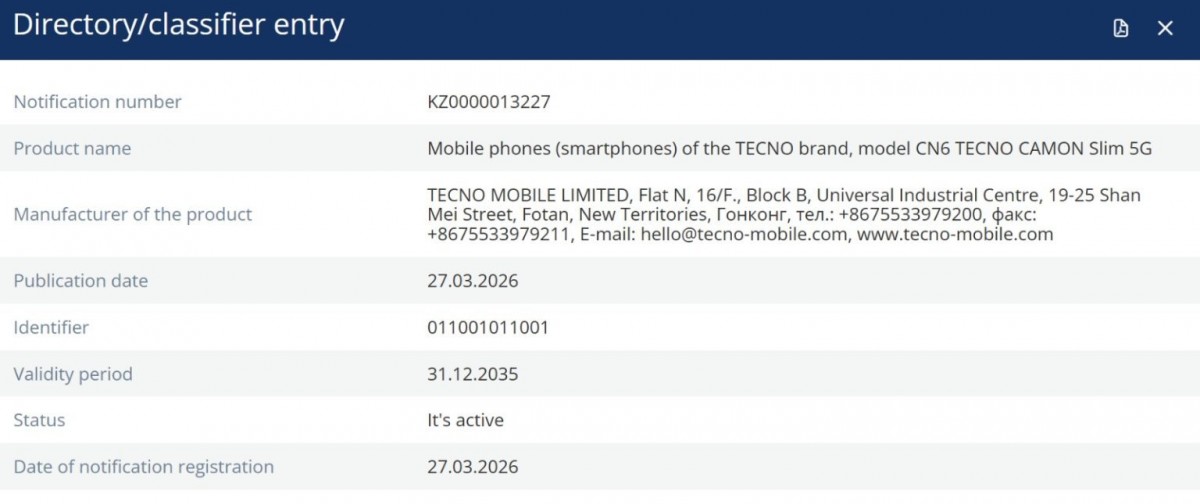 Tecno Camon Slim gets certified and runs Geekbench revealing its chipset