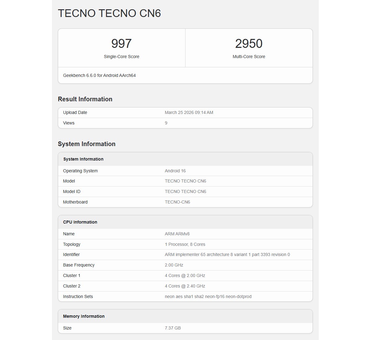 Tecno Camon Slim gets certified and runs Geekbench revealing its chipset