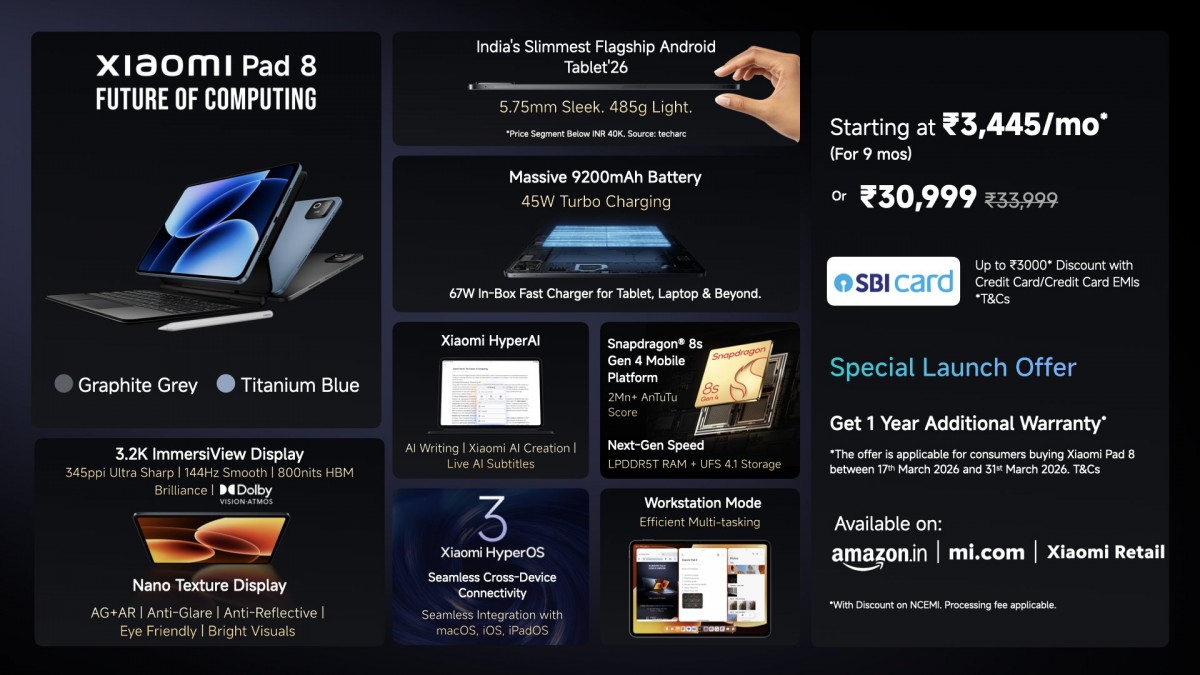 Xiaomi Pad 8 स्नैपड्रैगन 8s Gen 4 के साथ भारत में आ रहा है