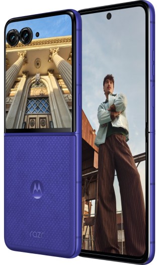 Razr 70 Ultra in Orient Blue Alcantara and Pantone Cocoa Wood