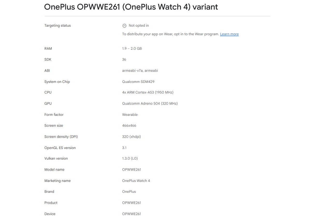 OnePlus Watch 4 appears in Google Play Console, this is how it looks
