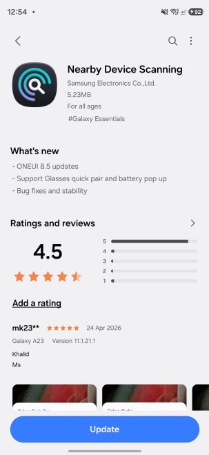 Samsung Nearby Device scanning app update